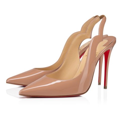 CL Hot Chick Sling 100 mm Sling Back Pumps in pelle verniciata color cipria