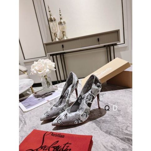 CL Kate Pumps 100mm Pelle Verniciata Stampata Grafica Grigio