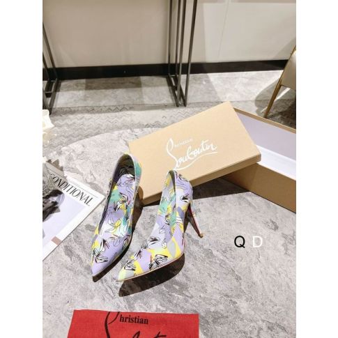 CL Kate Pumps 100mm Pelle Verniciata Stampata Grafica Viola