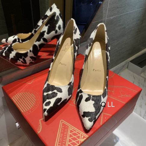 CL Kate Pumps 100mm Satin Cow Printed Bianco Nero