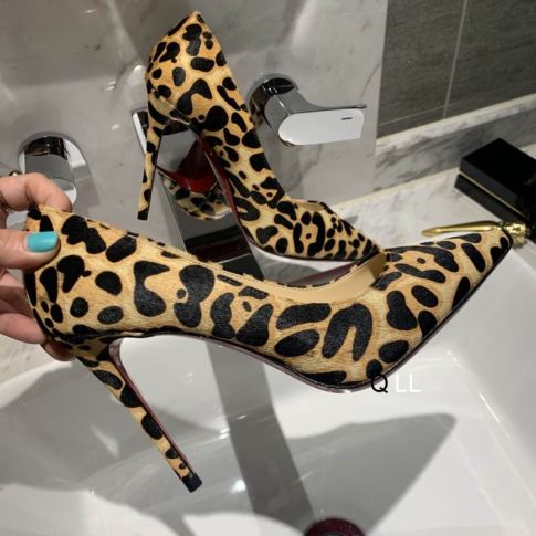 CL Kate Pumps 100mm Satin Leopard Printed Brown