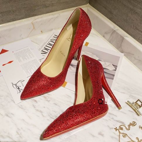 CL Kate Strass Degrade Pumps 100mm Suede Red