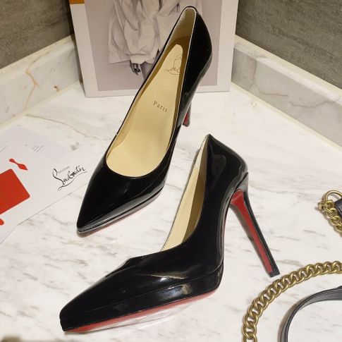 CL Pigalle Plato Pumps 100mm Pelle Verniciata Nera