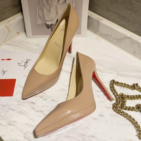CL Pigalle Plato Pumps 100mm Pelle Verniciata Nude