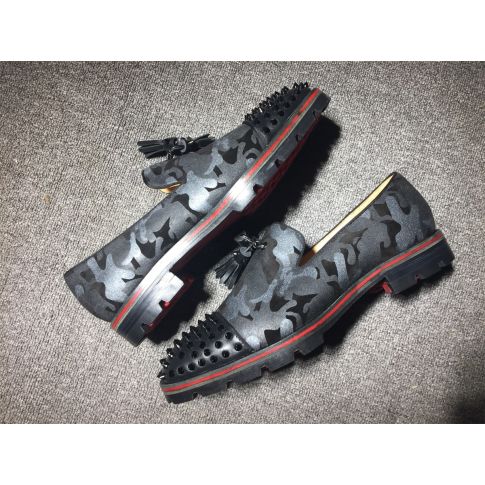 CL Rossini Spike Tassel Embellished Loafers Fabric and Leather Camouflage