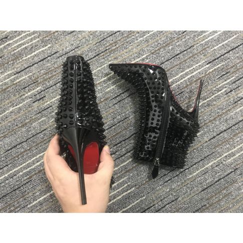 CL Snakilta Spiked Ankle Boots 100mm Patent Leather Black