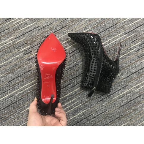 CL Snakilta Spiked Ankle Boots 100mm Patent Leather Black