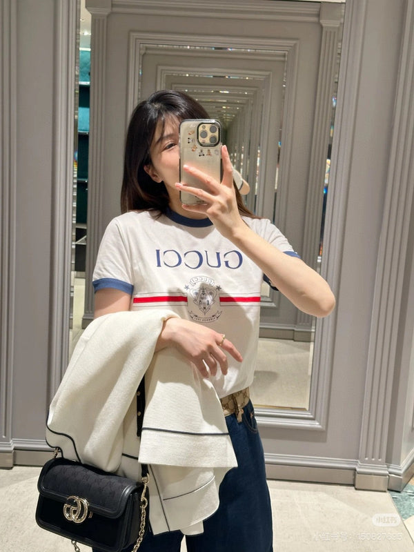 GG White Blue Cotton Jersey T-shirt With Print