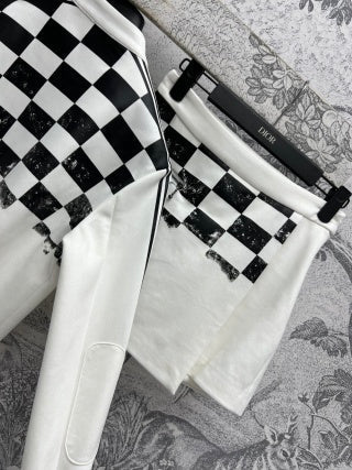 CD 25 Checkerboard Contrast Ribbon Casual Suit Polyester
