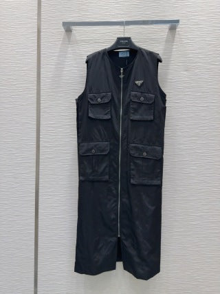 Prada 2025 Sleeveless Zipper Dresses Blue and Black Poliamide