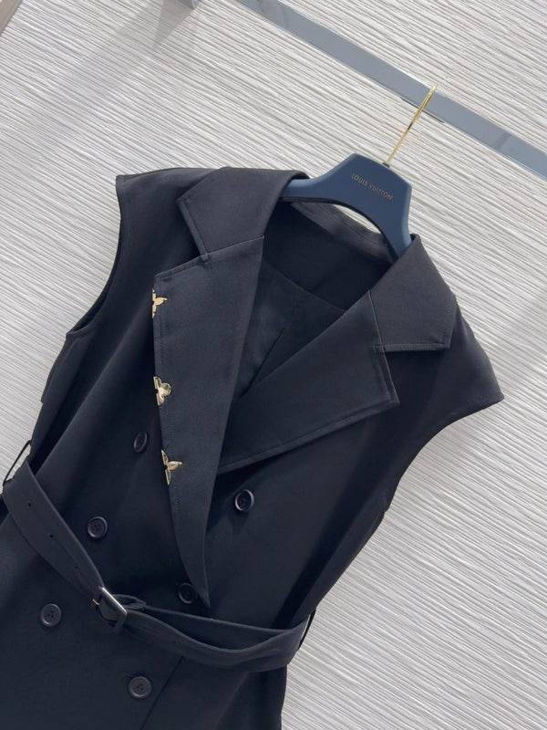 LV 25 Versatile Vest Jacket Black Beige Polyester