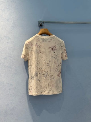 CD 25 T-shirt a maniche corte con stampa inchiostro e floreale in cotone e lino beige