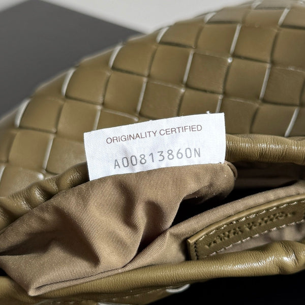 BV Small Dustbag 21cm Travertine Intrecciato Calfskin Leather