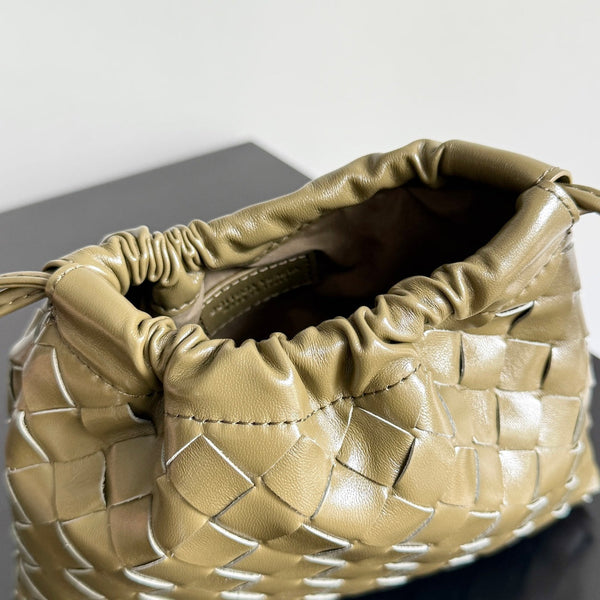 BV Small Dustbag 21cm Travertine Intrecciato Calfskin Leather