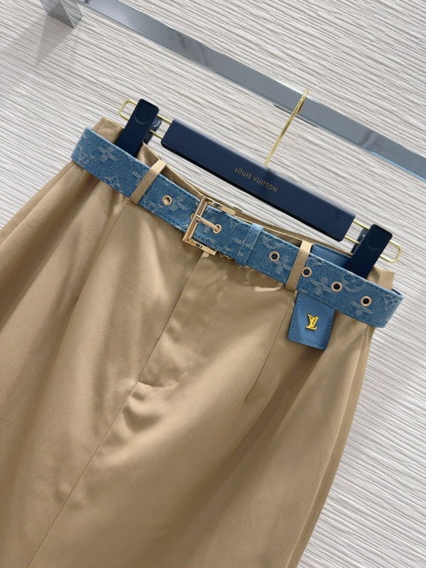 LV 25S Long Skirt Black Brown Cotton Polyester