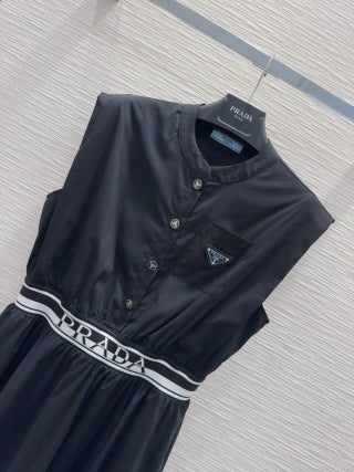 Prada 25 Sleeveless Belted Dress Cotton