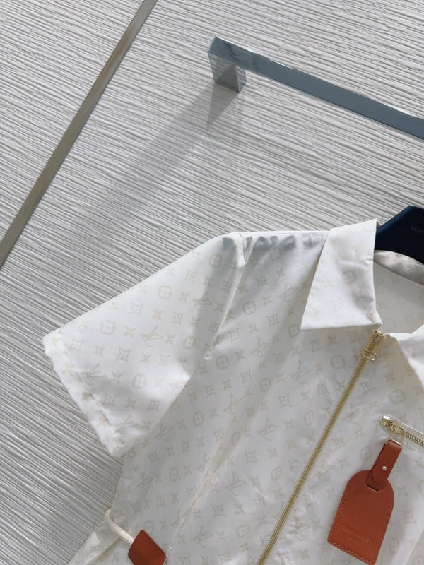 LV 25 Pleated Trendy Dress White Blue Poliester