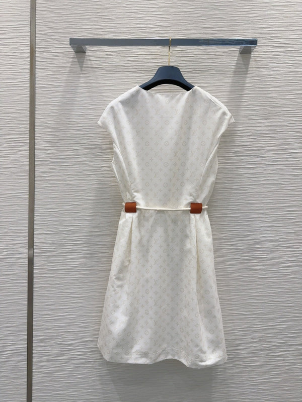 LV 25 Pleated Trendy Square Vest Dress White Blue Poliester
