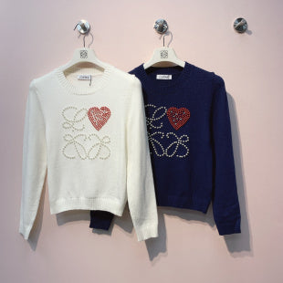 Pull à logo brodé Loewe 2025 en laine et cachemire blanc et bleu 314435