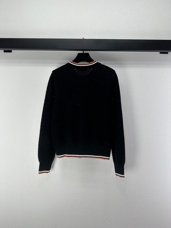 Chanel Cardigan à Manches Longues Crème et Noir Coton Cachemire 2025 325737