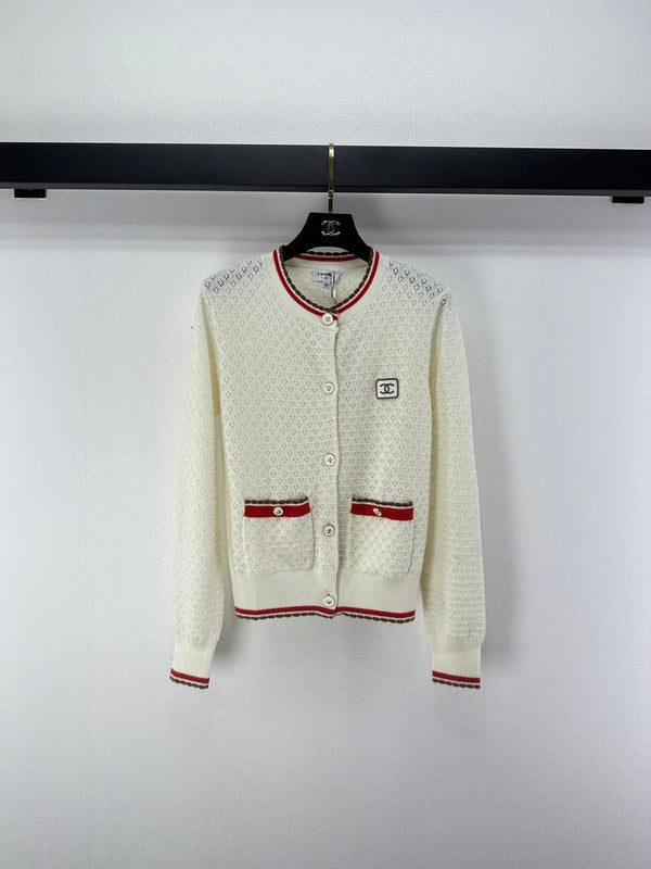 Chanel Cardigan à Manches Longues Crème et Noir Coton Cachemire 2025 325737