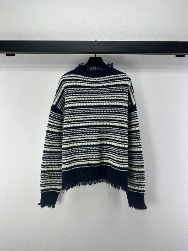 Chandail rayé en laine et cachemire bleu et rouge Chanel 2025