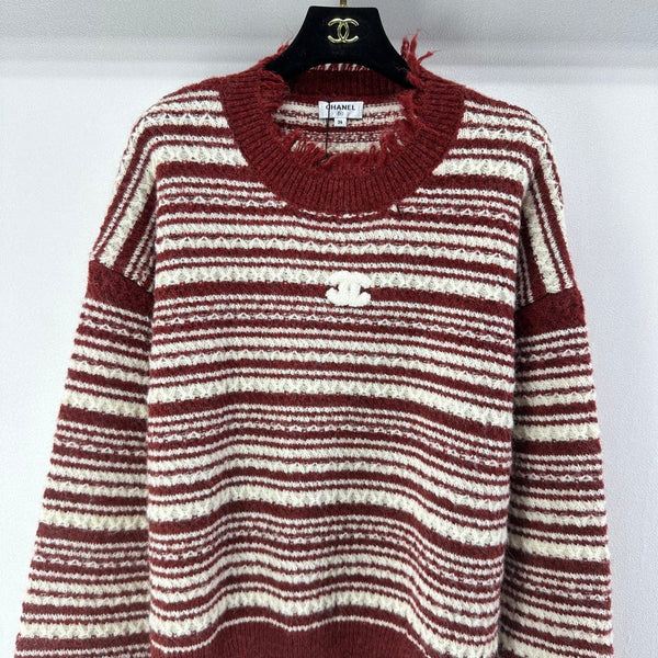Chandail rayé en laine et cachemire bleu et rouge Chanel 2025