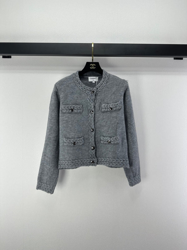 Chanel 2025 Cardigan Laine Gris et Brun Olive 329282