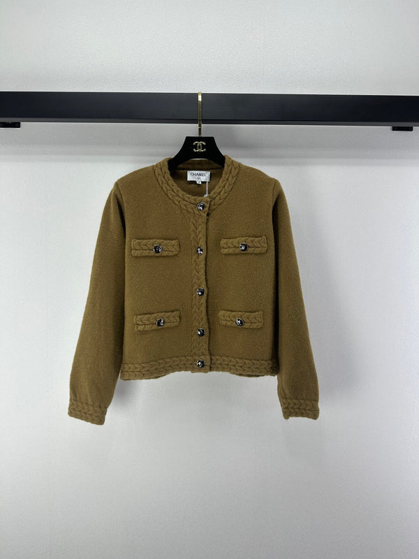 Chanel 2025 Cardigan Laine Gris et Brun Olive 329282