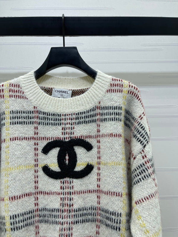 Chanel 2026 Pull en Laine à Carreaux Manches Longues
