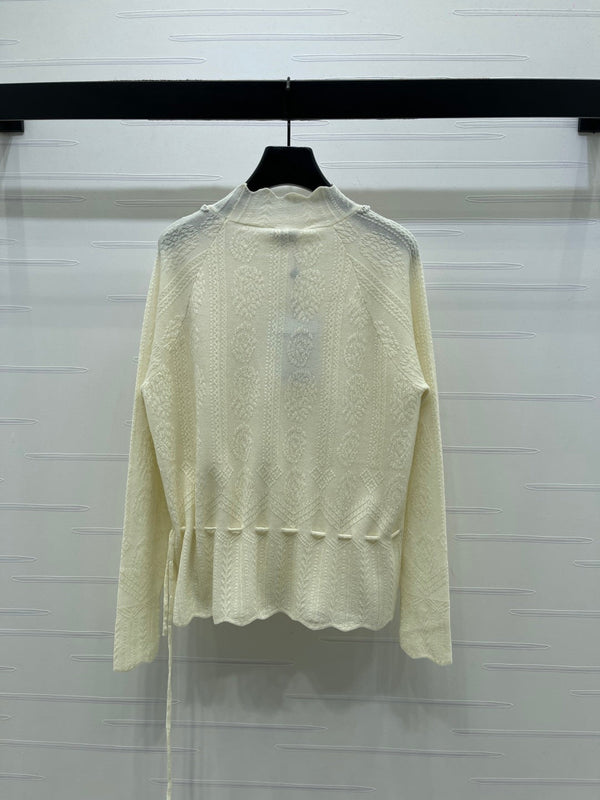 Chanel 2026 Beaded Crew Neck Knit Long-sleeved Top Wool