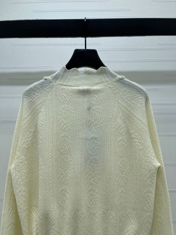Chanel 2026 Beaded Crew Neck Knit Long-sleeved Top Wool