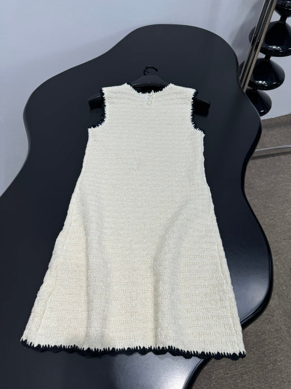 Chanel 2026 Sleeveless Dress Black and Off-White Wool