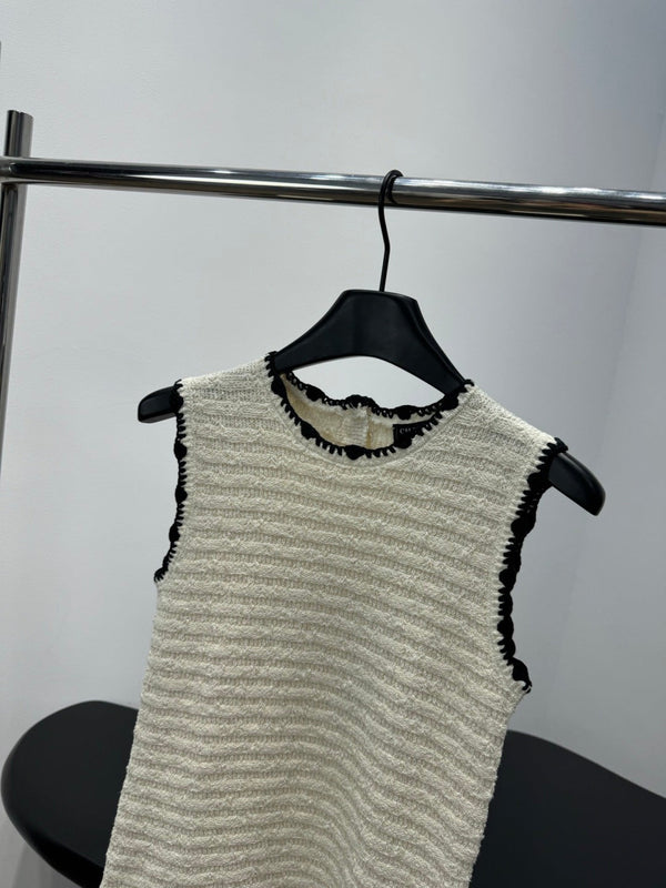 Chanel 2026 Sleeveless Dress Black and Off-White Wool