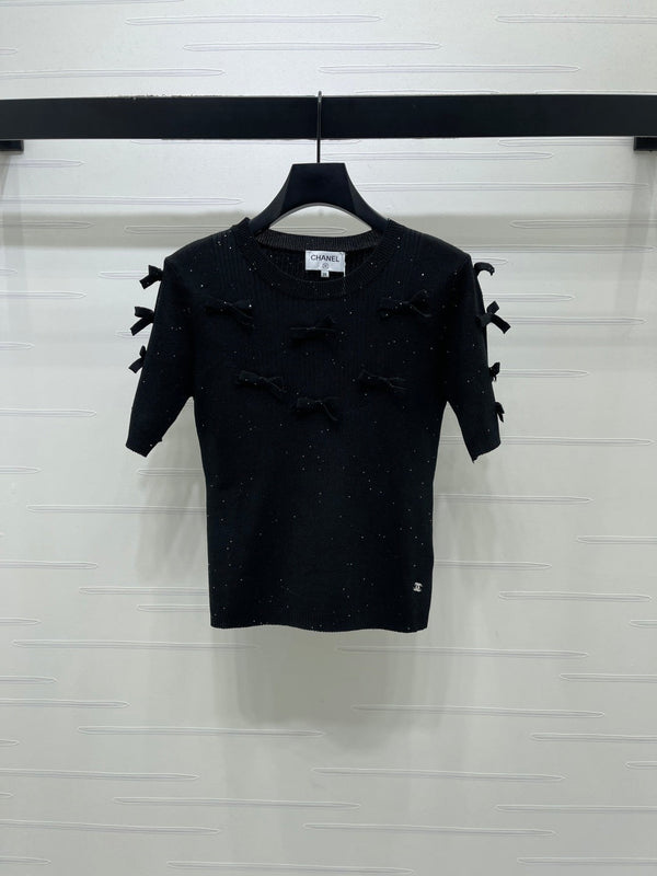 Chanel 2026 T-shirt Nœud Laine et Nylon Noir et Blanc 136350