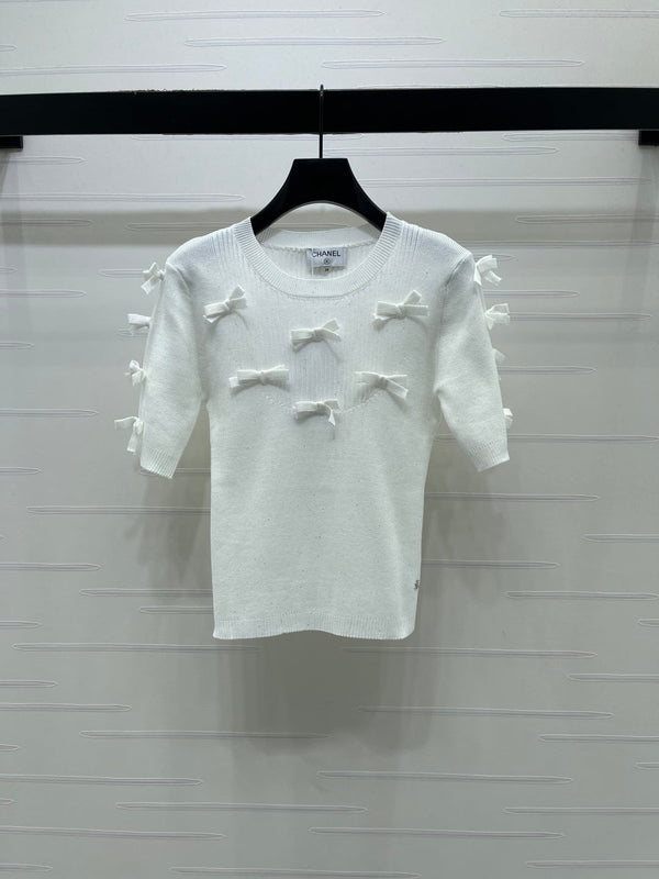 Chanel 2026 T-shirt Nœud Laine et Nylon Noir et Blanc 136350