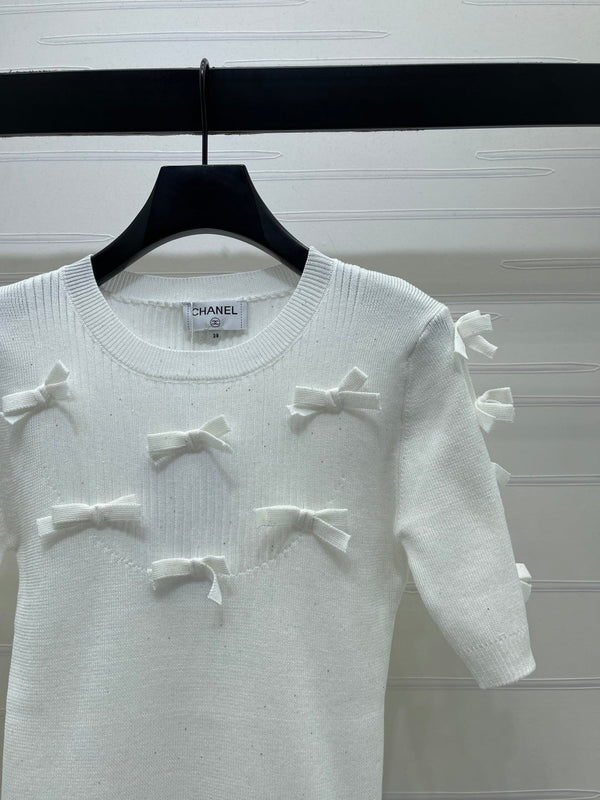 Chanel 2026 T-shirt Nœud Laine et Nylon Noir et Blanc 136350