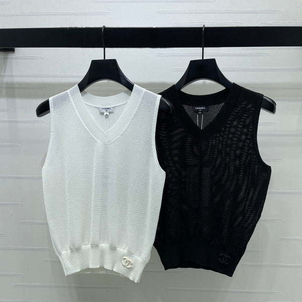 Chanel Gilet 2026 Soie Polyester Noir et Blanc 136355