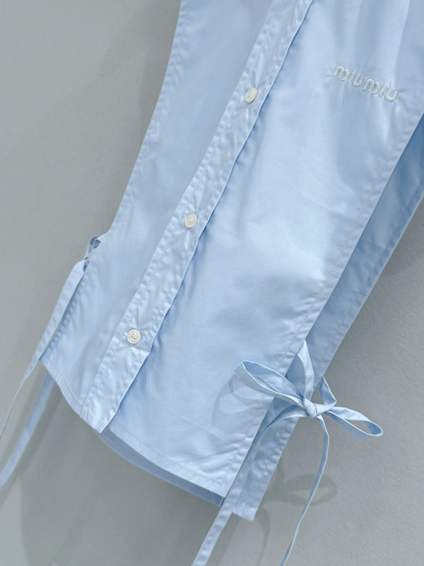 Miu Miu 26 Sleeveless Tie-Waist Shirt in Cotton