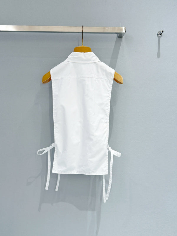 Miu Miu 26 Sleeveless Tie-Waist Shirt in Cotton