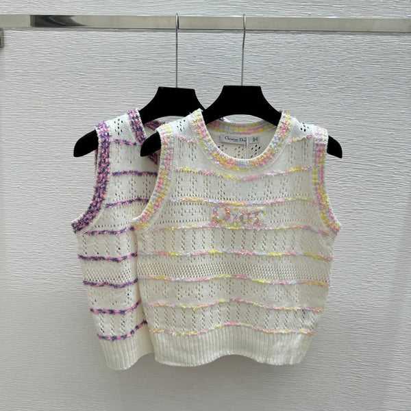 CD 2026 Hollow-Out Crew Neck Knitted Vest Wool 412623