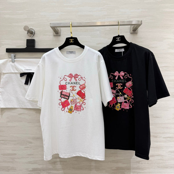 CC 26 Rhinestone-print T-shirt with Bag Design in Cotton