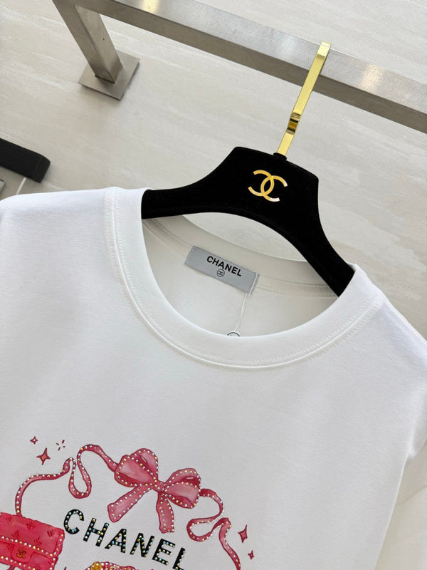 CC 26 Rhinestone-print T-shirt with Bag Design in Cotton