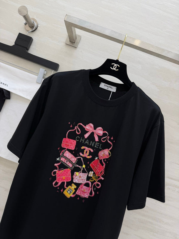 CC 26 Rhinestone-print T-shirt with Bag Design in Cotton