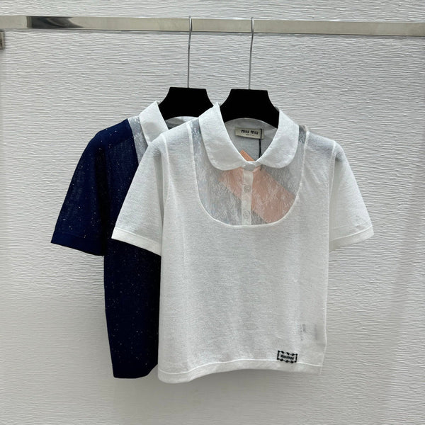 Miu 2026 Collared Knitted Short-Sleeve T-Shirt Tencel Nylon 441849