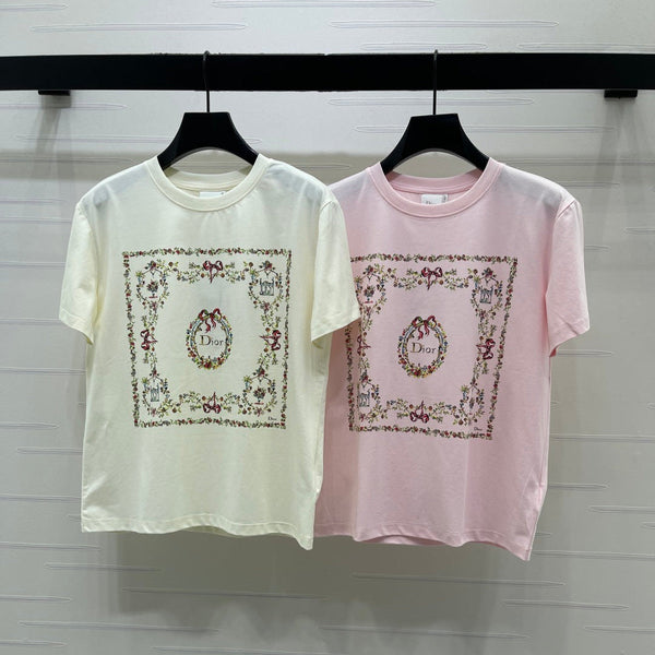 CD 2026 Square Floral Embroidery Short-Sleeve T-Shirt Cotton 385378