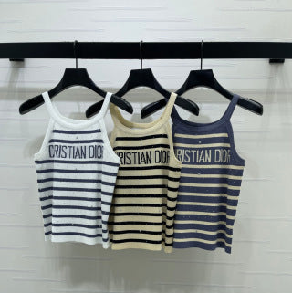 CD 26 Striped Rhinestone Knit Vest in Nylon 385416