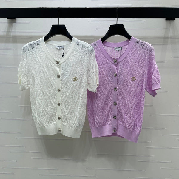 CC 26 Diamond Pattern Knit Short-Sleeve Cardigan in Tencel