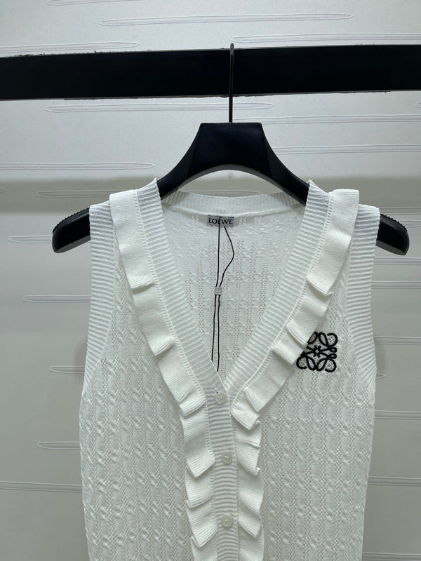Loew Ruffled Knit V-neck Vest in Wool