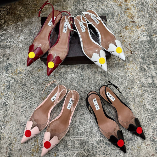 Alaia Round Flower Slingback Pumps 55mm Cowhide Clear PVC 889943